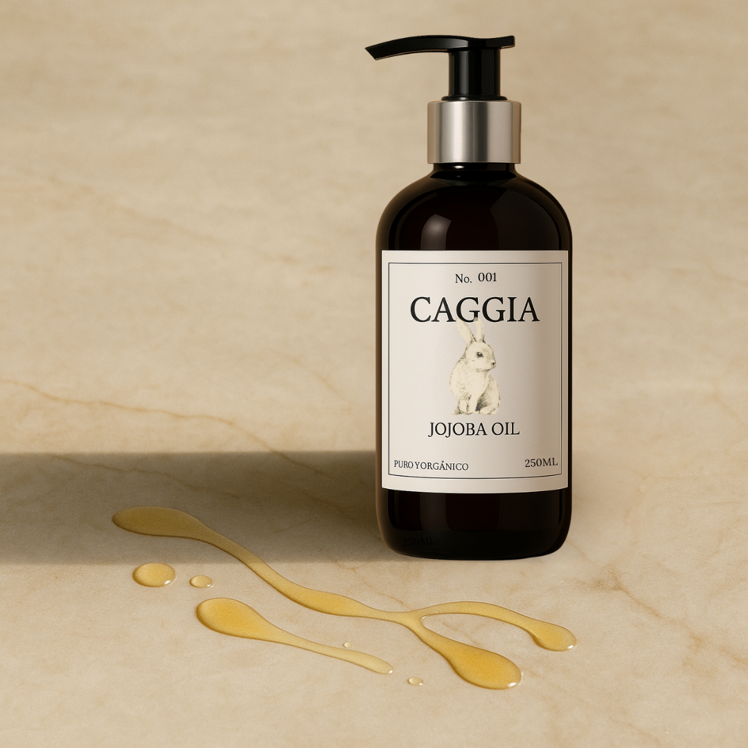 Bunny Babe Caggia sobre mármol cálido con gotas de aceite